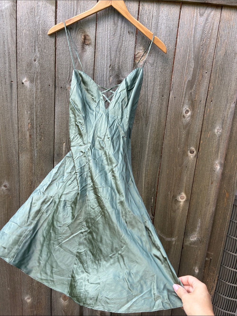 Victoria’s Secret Lace up Front Sage Green Spaghetti Strap Slip Dress Lingerie